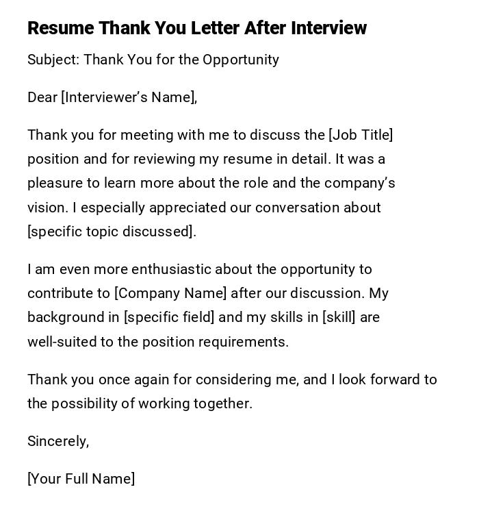 Resume Thank You Letter After Interview Resume Thank You Letter After Interview