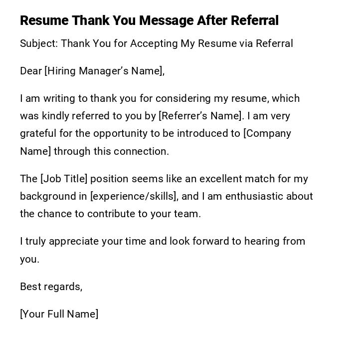 Resume Thank You Message After Referral Resume Thank You Message After Referral