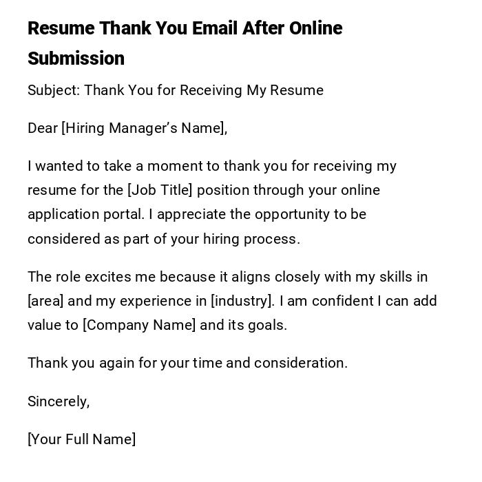 Resume Thank You Email After Online Submission Resume Thank You Email After Online Submission