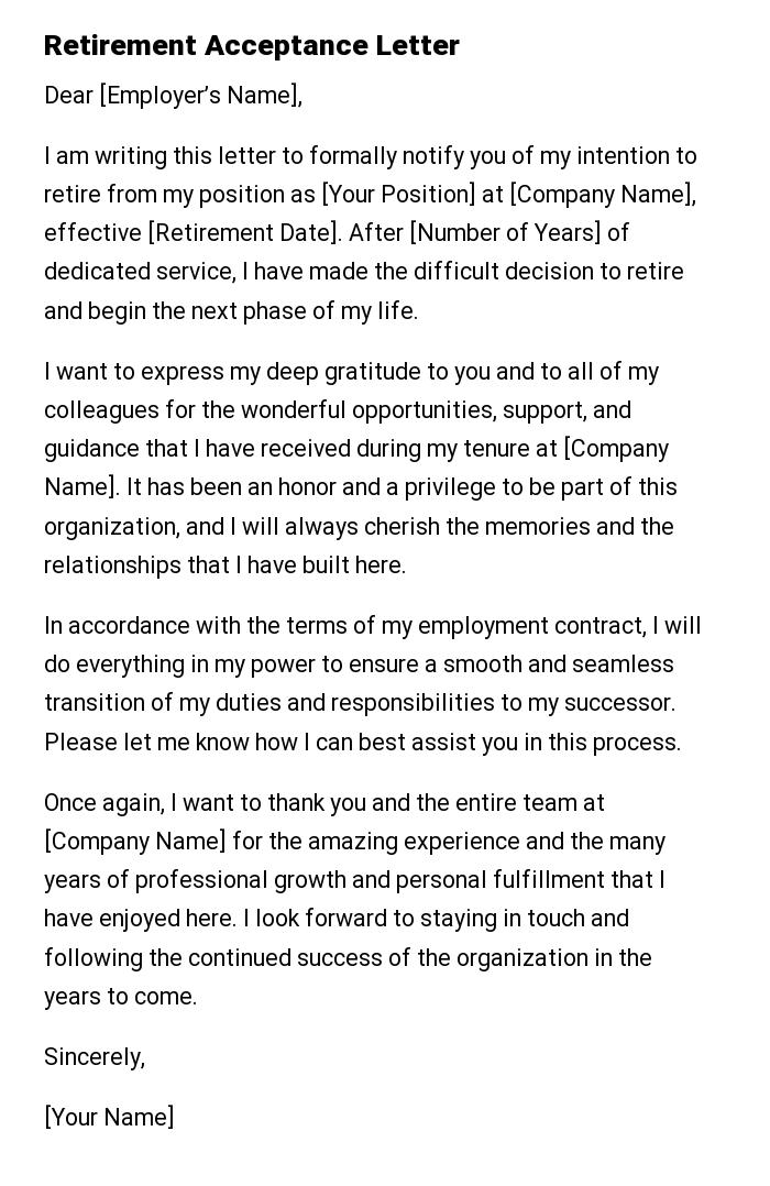 Retirement Acceptance Letter