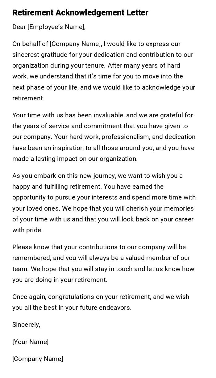 Retirement Acknowledgement Letter