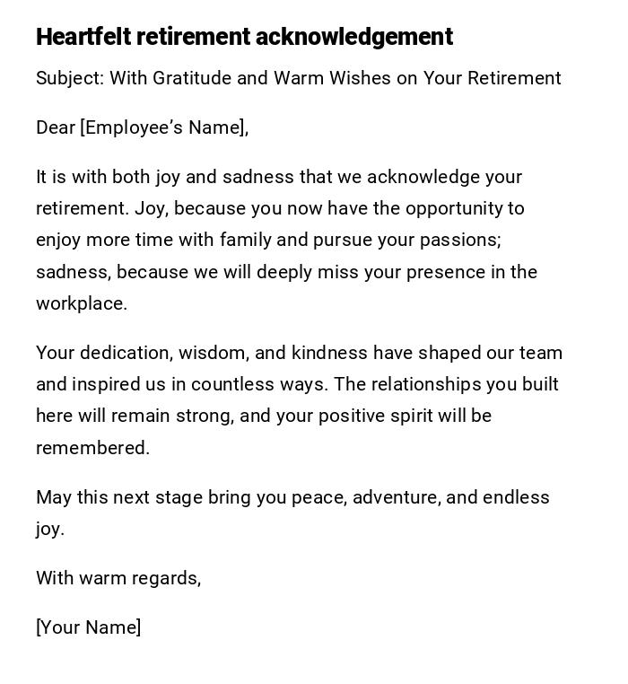 Heartfelt retirement acknowledgement Heartfelt retirement acknowledgement