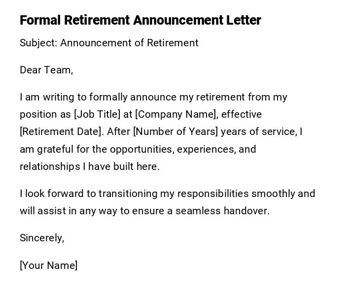 Formal Retirement Announcement Letter
