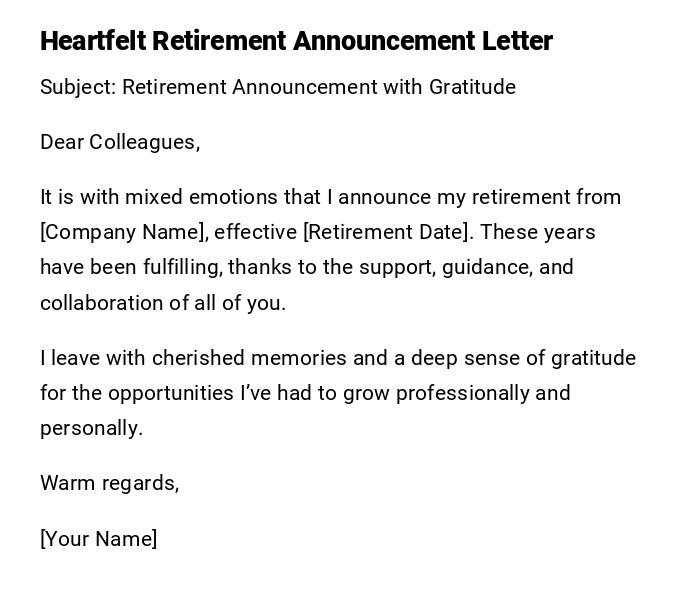 Heartfelt Retirement Announcement Letter