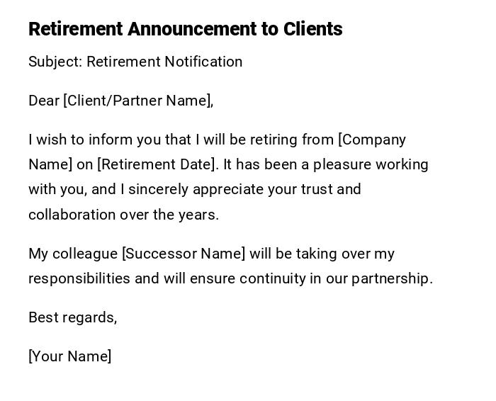 Retirement Announcement to Clients