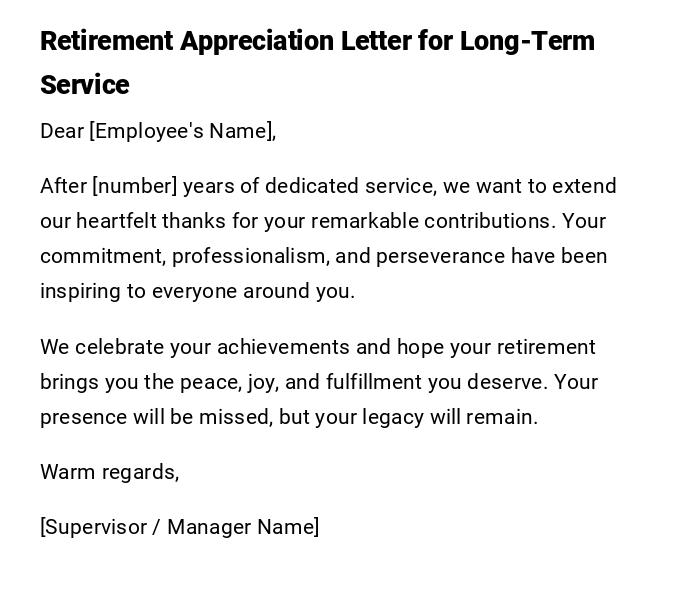 Retirement Appreciation Letter for Long-Term Service Retirement Appreciation Letter for Long-Term Service