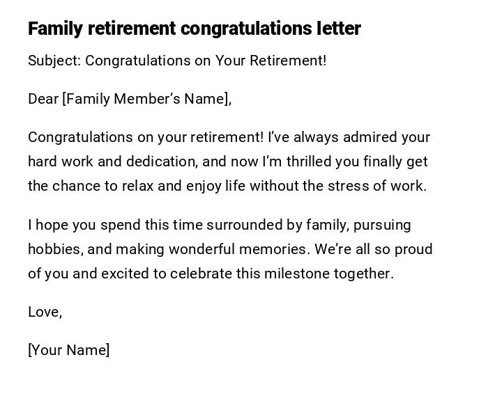 Family retirement congratulations letter