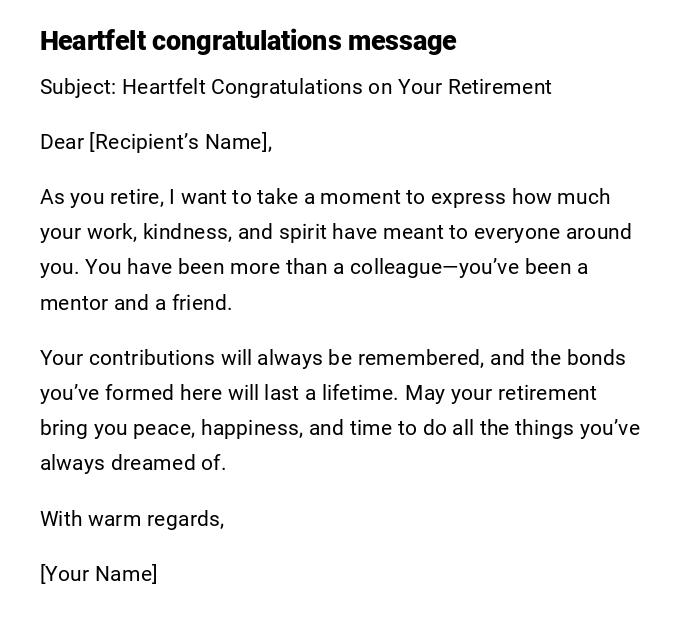 Heartfelt congratulations message