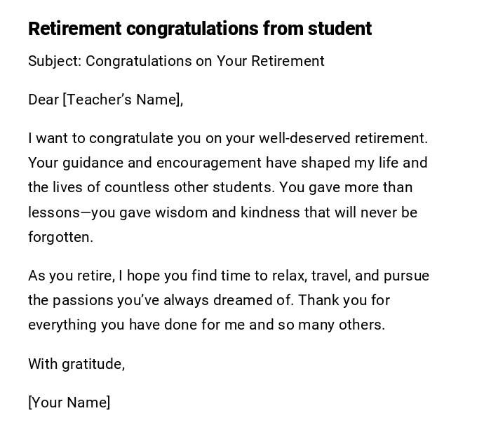 Retirement congratulations from student