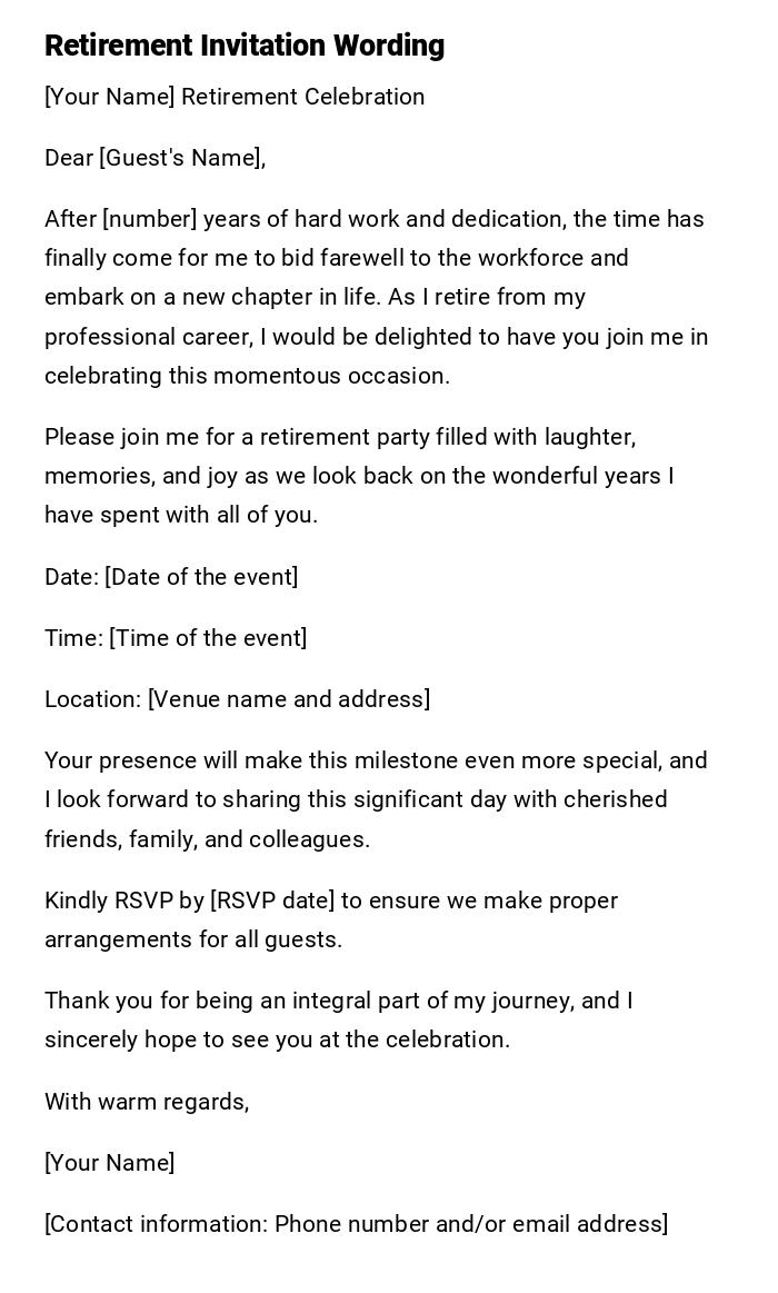 Retirement Invitation Wording