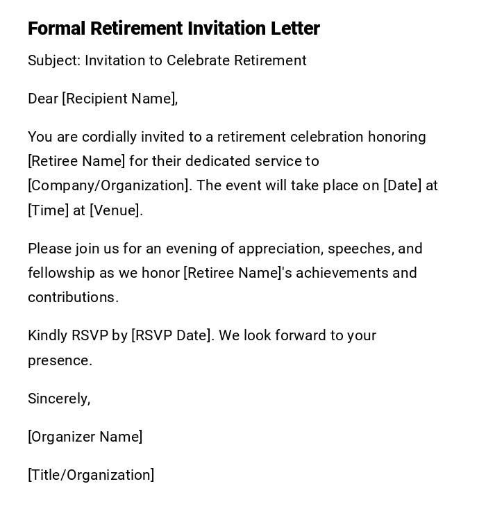 Formal Retirement Invitation Letter Formal Retirement Invitation Letter