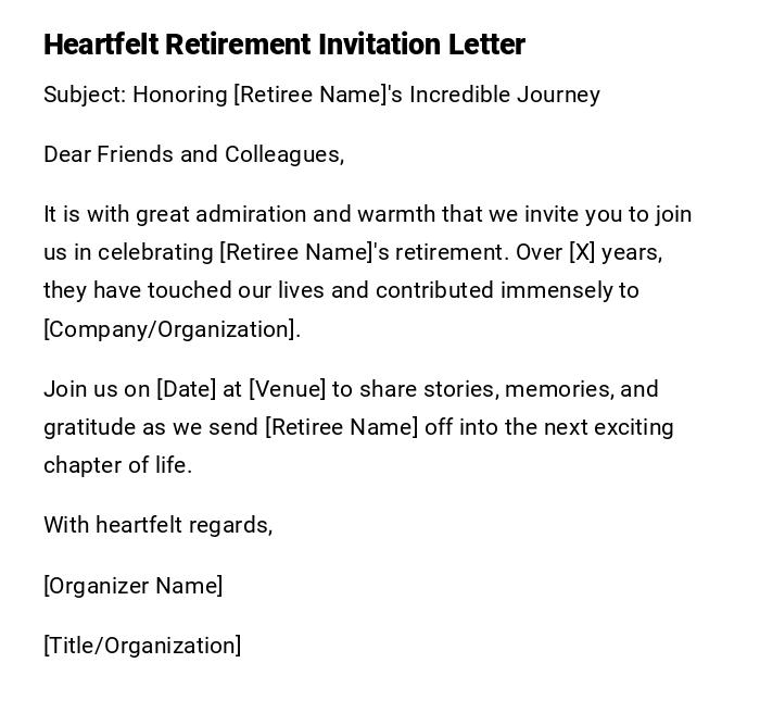 Heartfelt Retirement Invitation Letter Heartfelt Retirement Invitation Letter