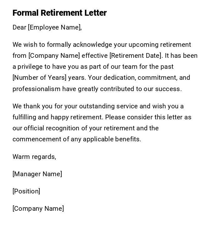Formal Retirement Letter Formal Retirement Letter