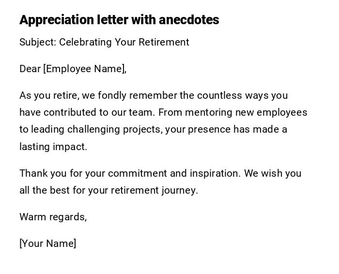 Appreciation letter with anecdotes Appreciation letter with anecdotes