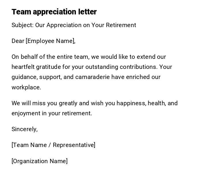 Team appreciation letter Team appreciation letter