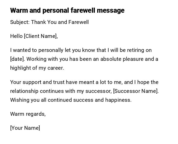 Warm and personal farewell message Warm and personal farewell message