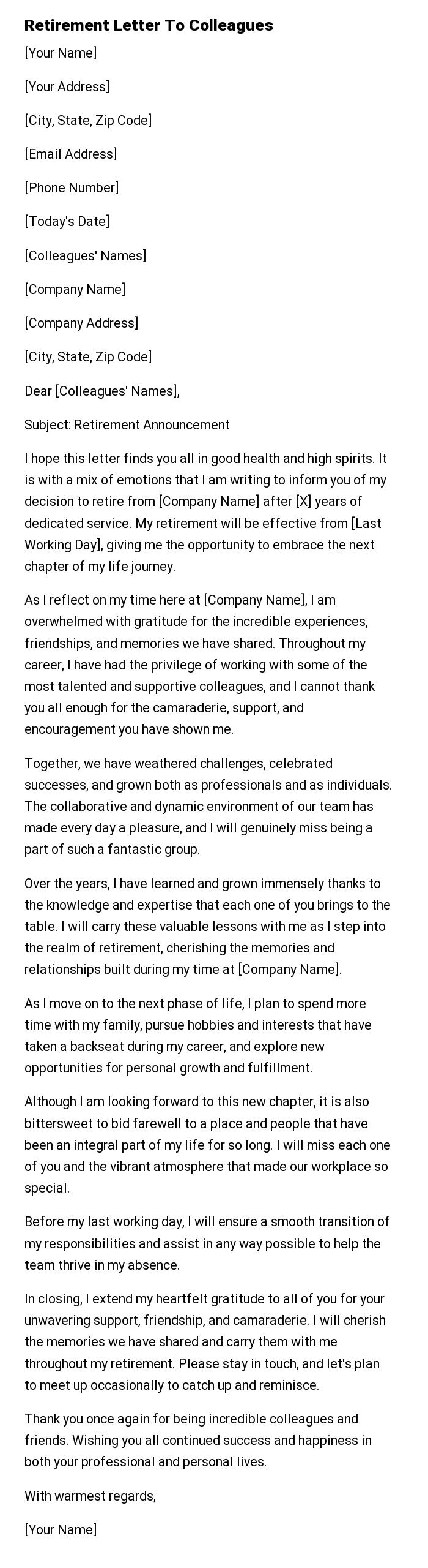 Retirement Letter To Colleagues