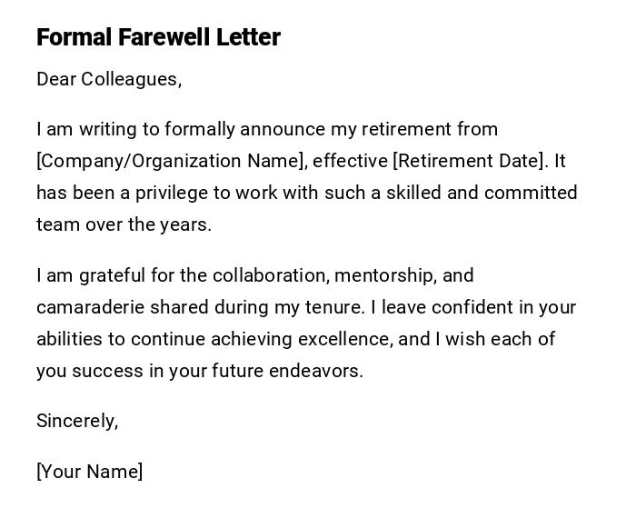 Formal Farewell Letter Formal Farewell Letter