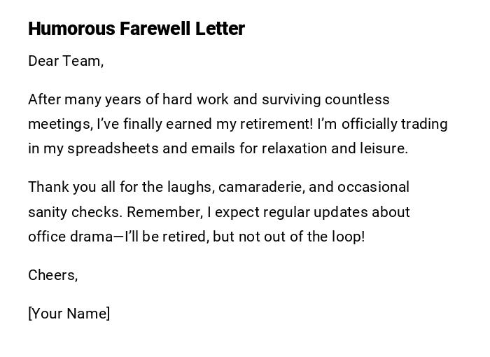 Humorous Farewell Letter Humorous Farewell Letter