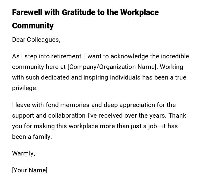 Farewell with Gratitude to the Workplace Community Farewell with Gratitude to the Workplace Community