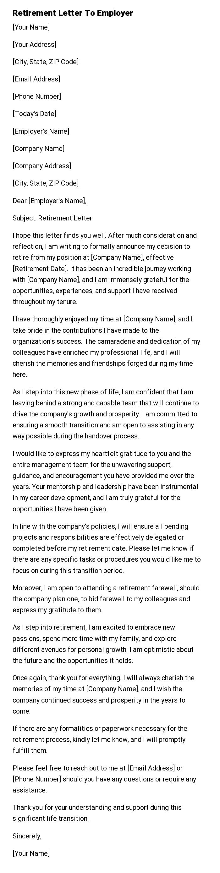 Retirement Letter To Employer