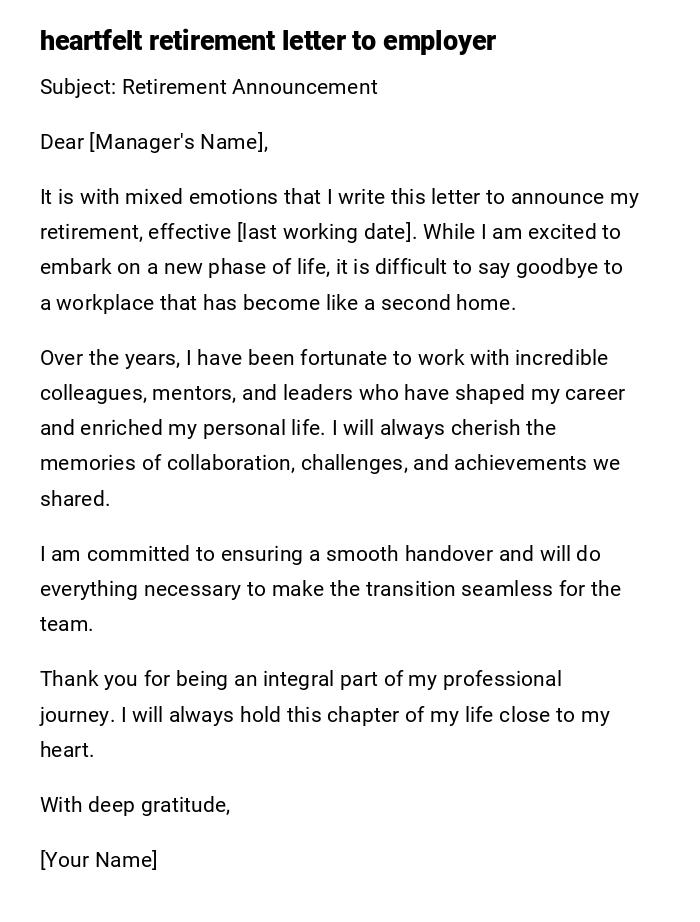 heartfelt retirement letter to employer heartfelt retirement letter to employer