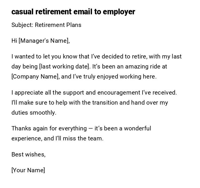 casual retirement email to employer casual retirement email to employer