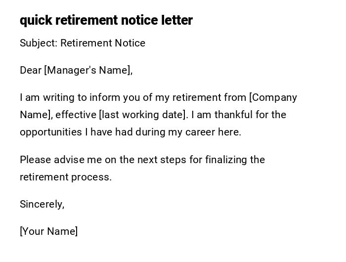 quick retirement notice letter quick retirement notice letter