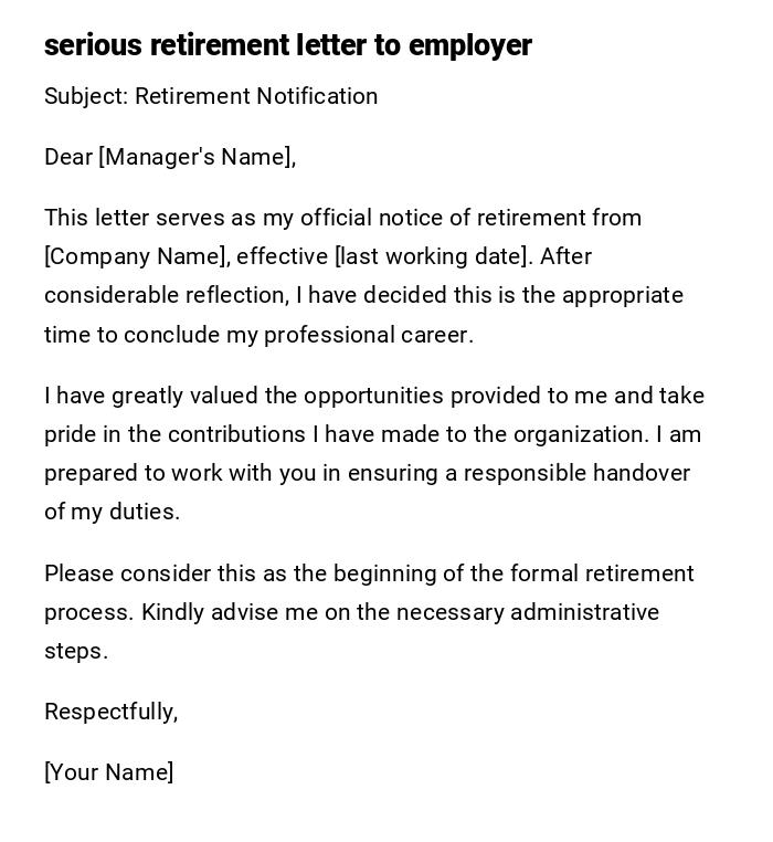 serious retirement letter to employer serious retirement letter to employer
