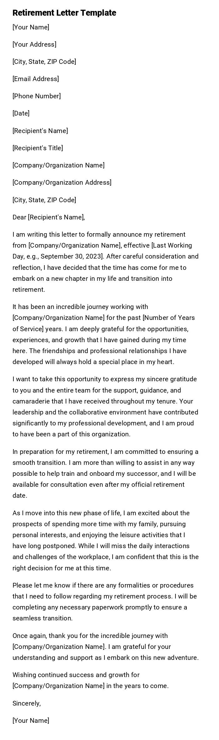 Retirement Letter Template Retirement Letter Template