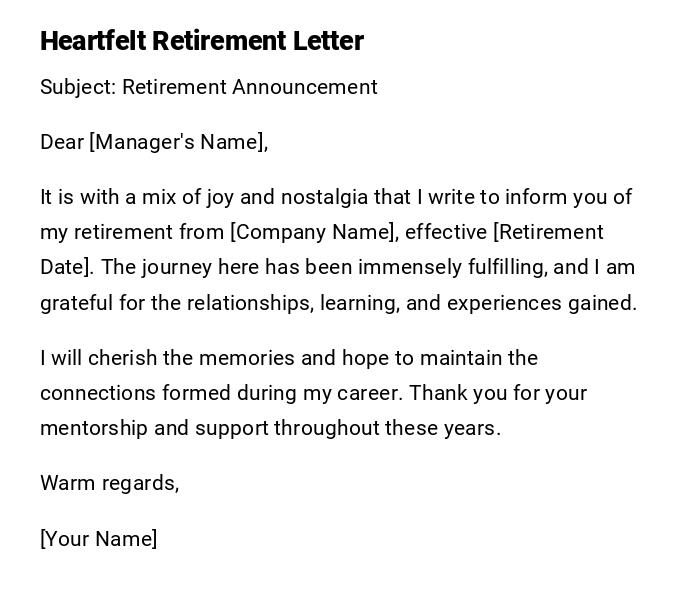 Heartfelt Retirement Letter
