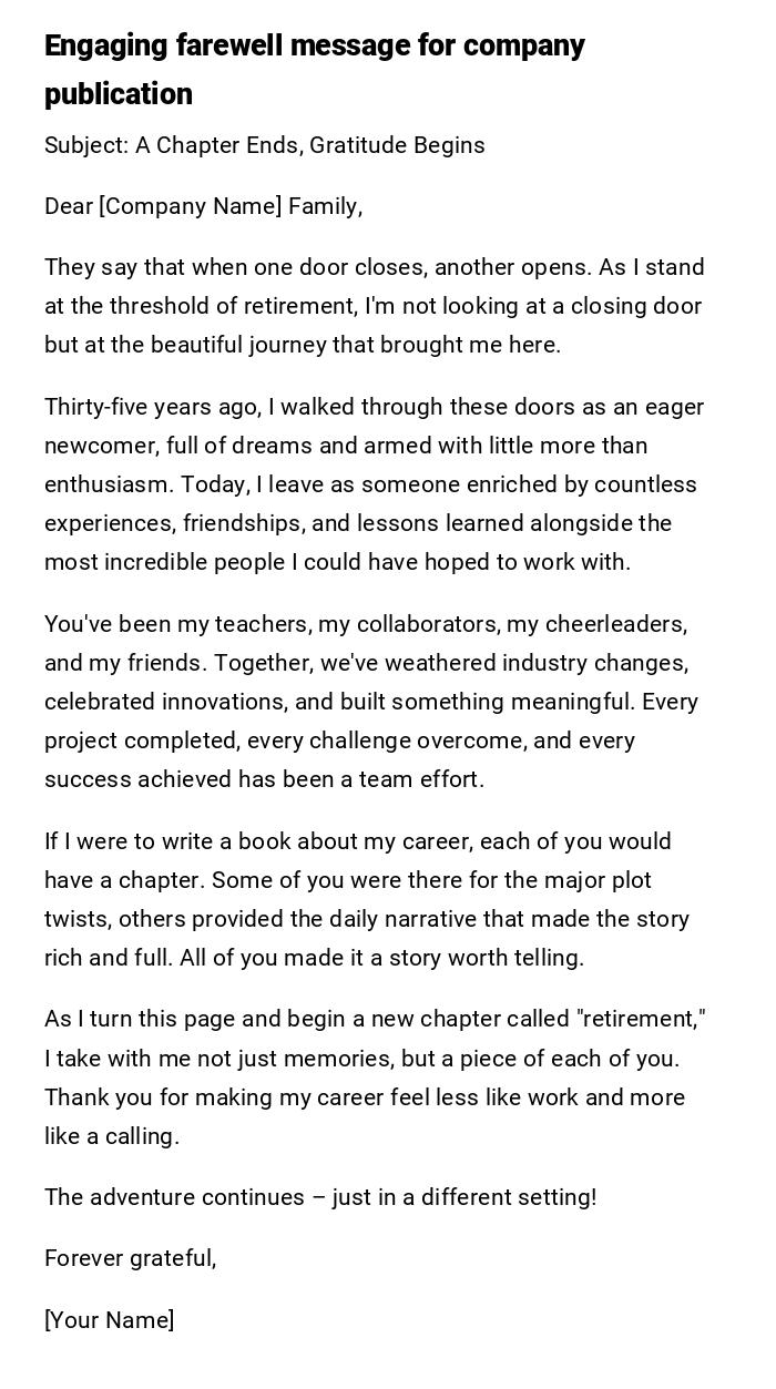 Engaging farewell message for company publication Engaging farewell message for company publication