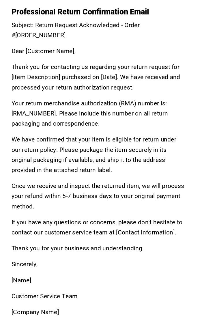 Professional Return Confirmation Email Professional Return Confirmation Email