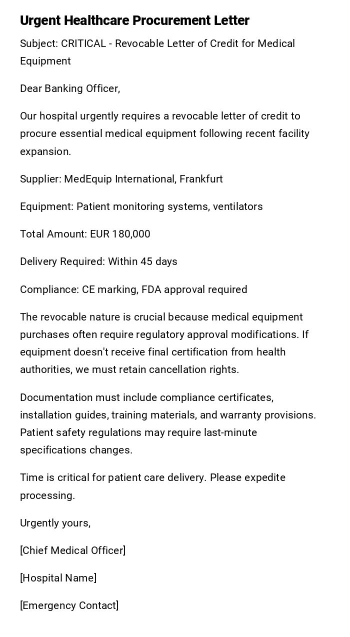 Urgent Healthcare Procurement Letter Urgent Healthcare Procurement Letter