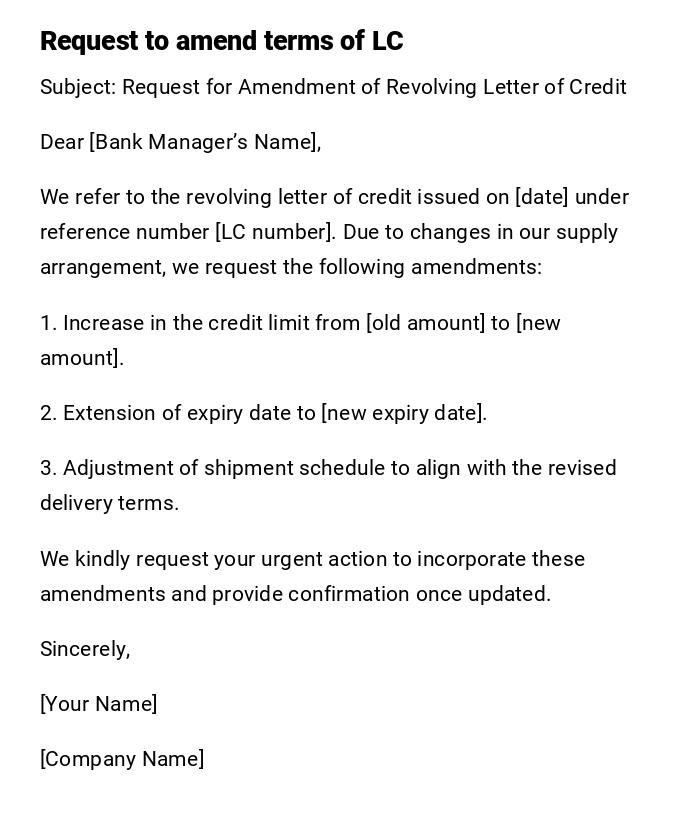 Request to amend terms of LC Request to amend terms of LC