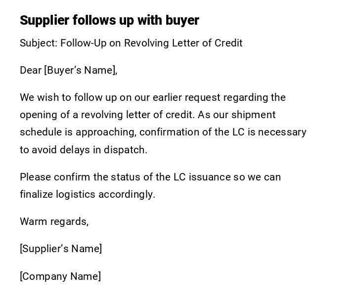 Supplier follows up with buyer Supplier follows up with buyer