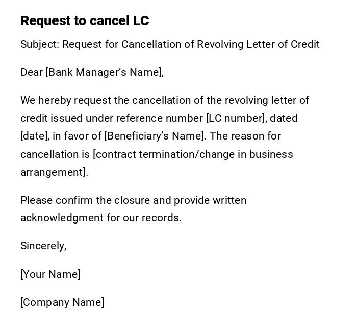 Request to cancel LC Request to cancel LC