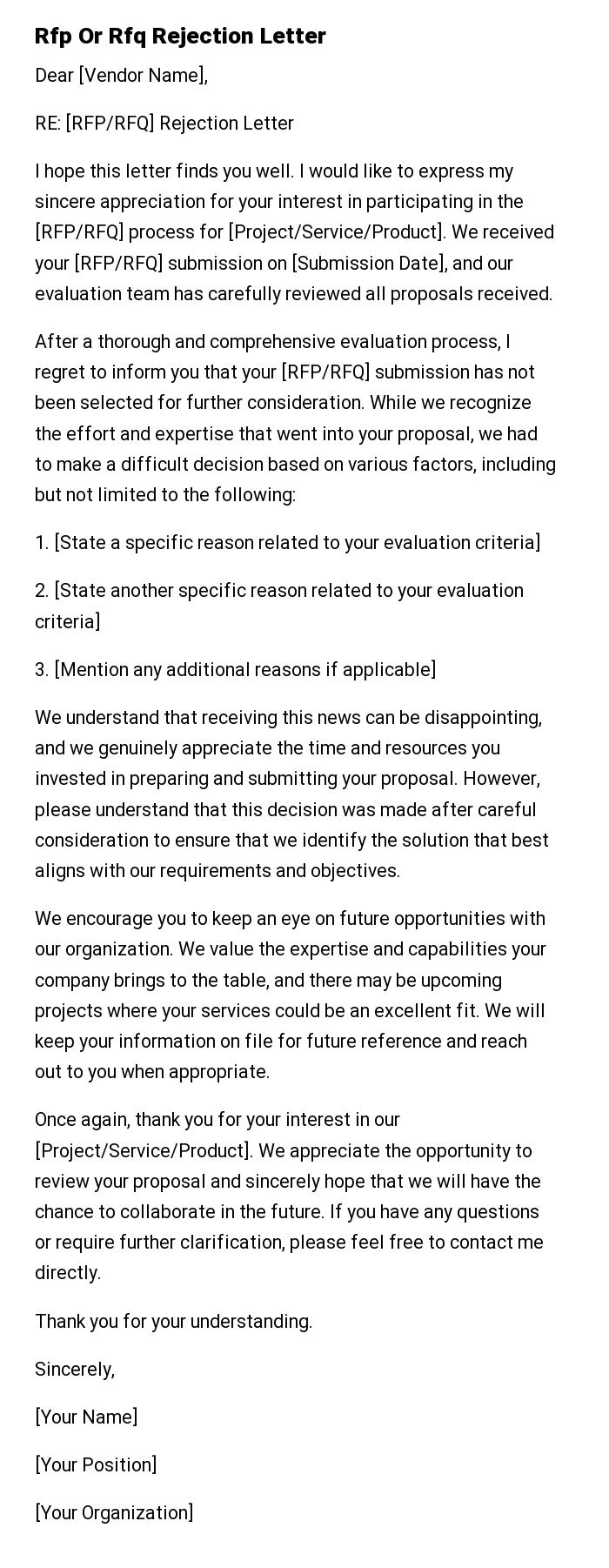 Rfp Or Rfq Rejection Letter