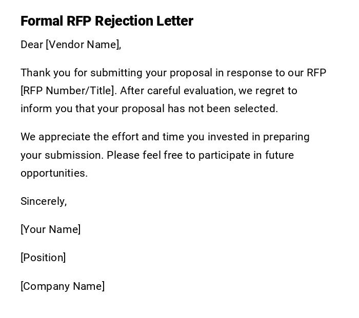 Formal RFP Rejection Letter Formal RFP Rejection Letter