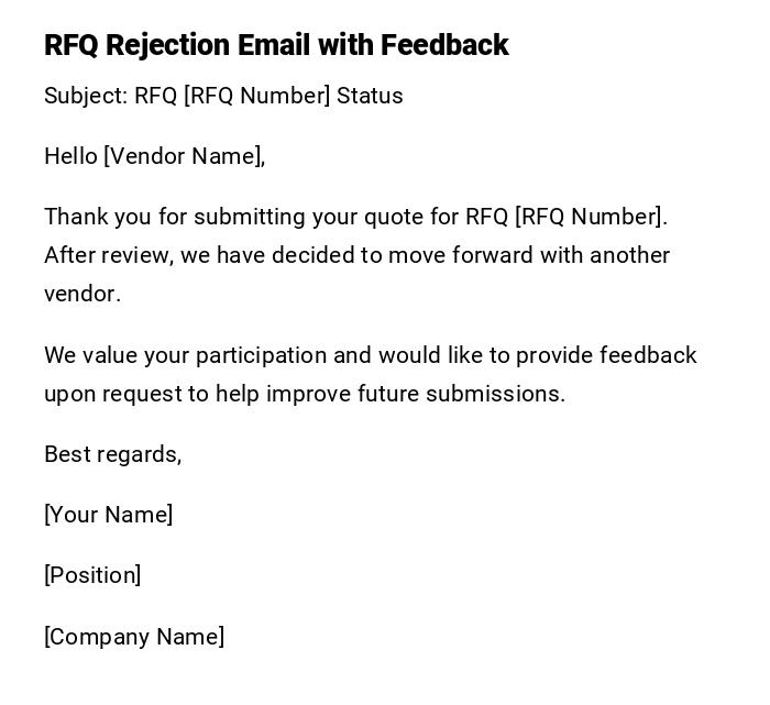 RFQ Rejection Email with Feedback RFQ Rejection Email with Feedback