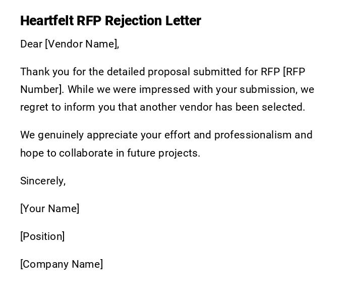 Heartfelt RFP Rejection Letter Heartfelt RFP Rejection Letter