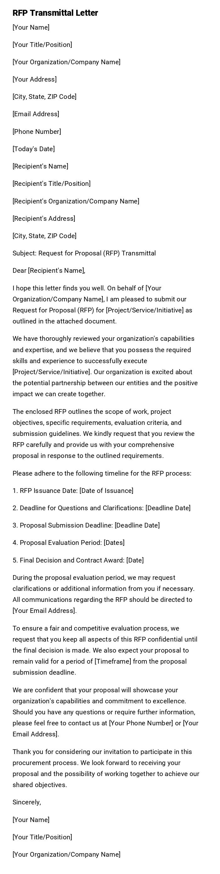 RFP Transmittal Letter