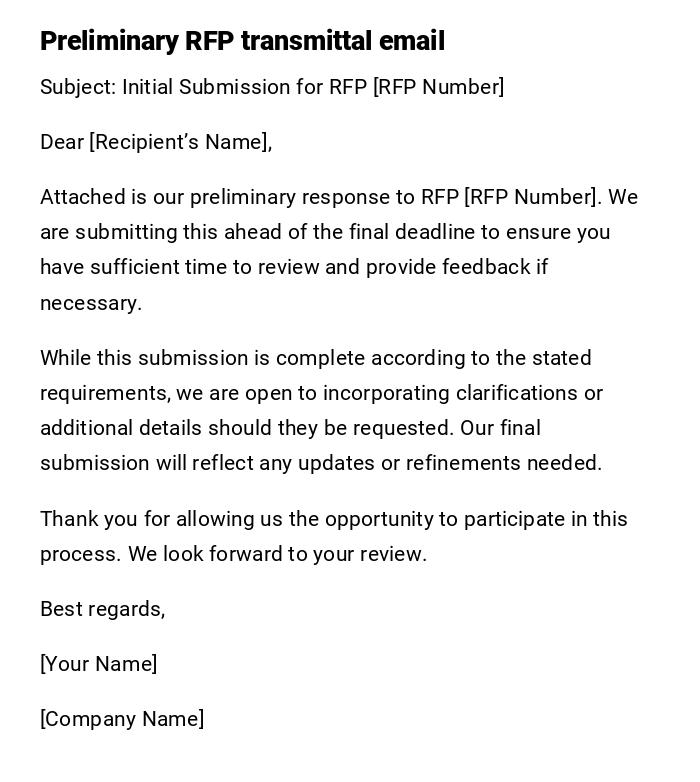 Preliminary RFP transmittal email Preliminary RFP transmittal email