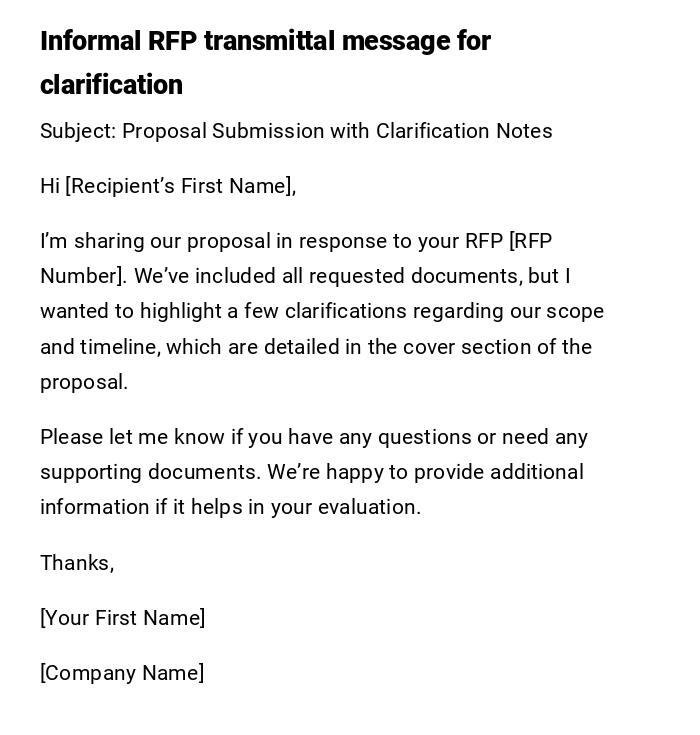 Informal RFP transmittal message for clarification Informal RFP transmittal message for clarification