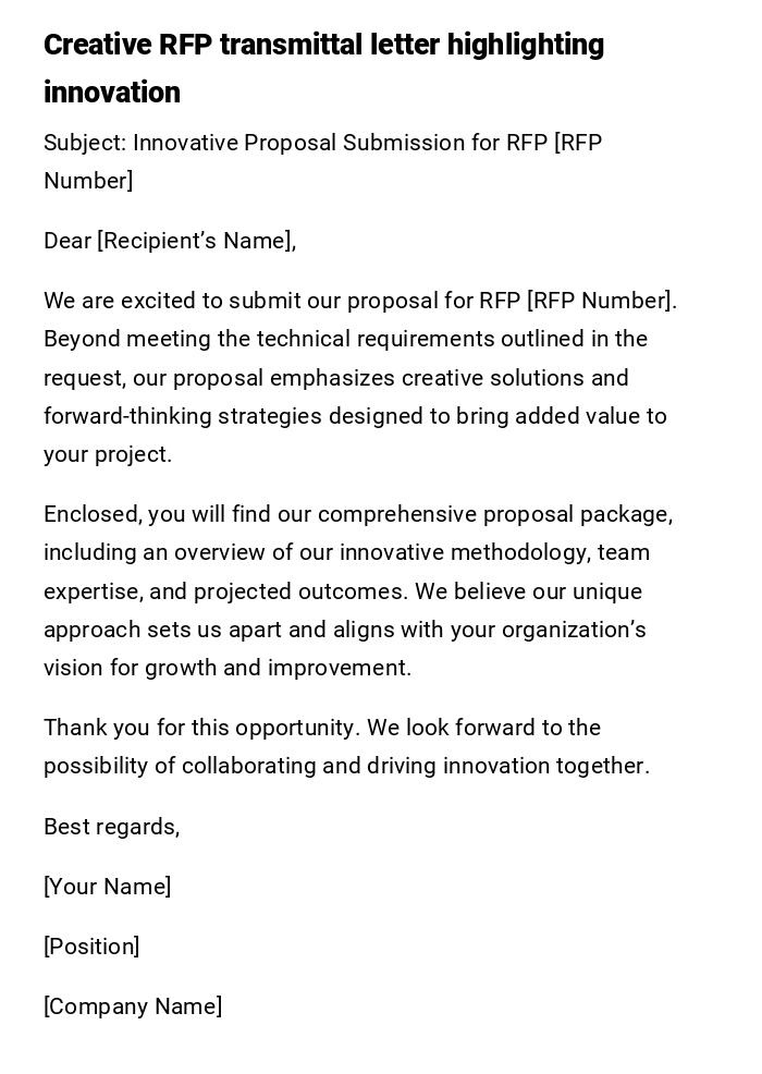 Creative RFP transmittal letter highlighting innovation Creative RFP transmittal letter highlighting innovation