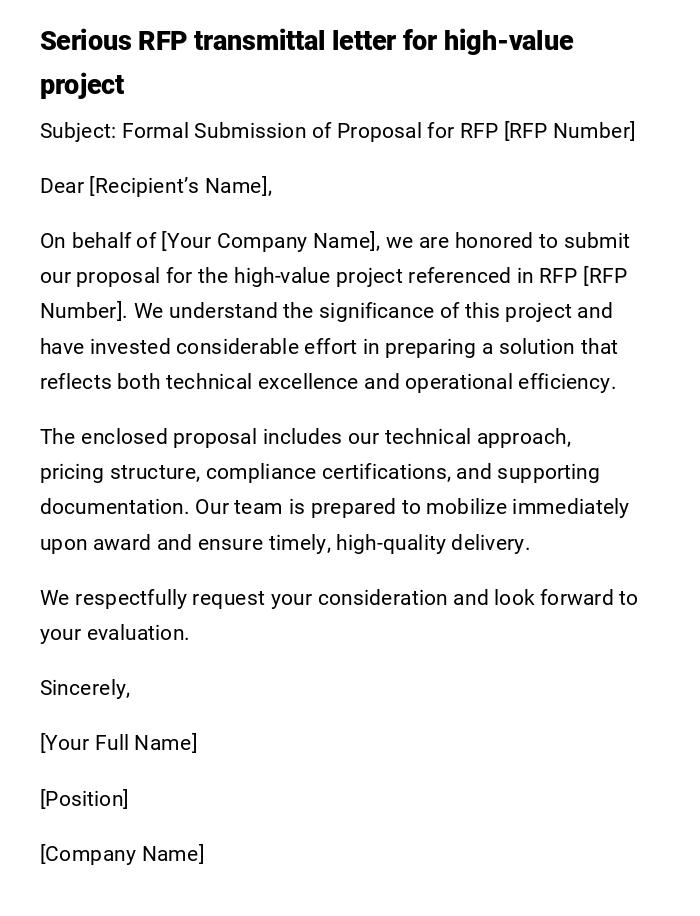 Serious RFP transmittal letter for high-value project Serious RFP transmittal letter for high-value project