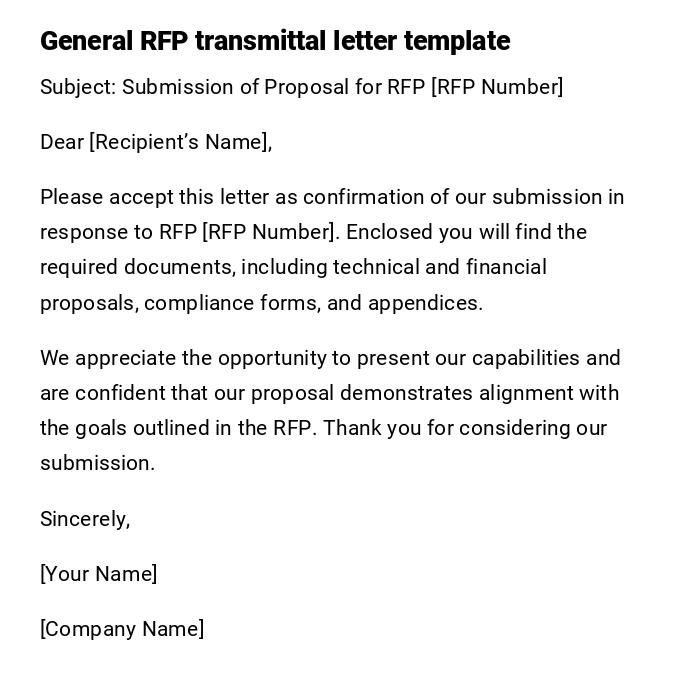 General RFP transmittal letter template General RFP transmittal letter template