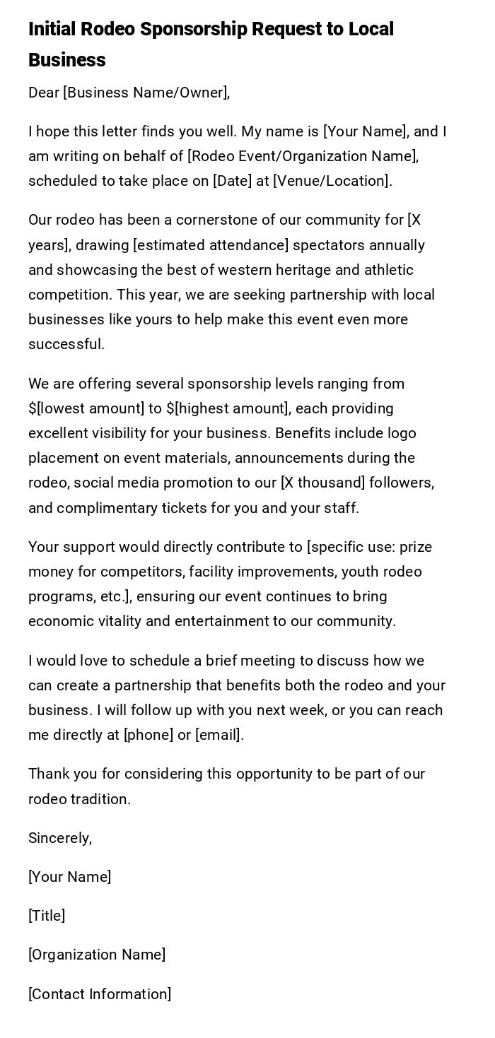 Initial Rodeo Sponsorship Request to Local Business Initial Rodeo Sponsorship Request to Local Business