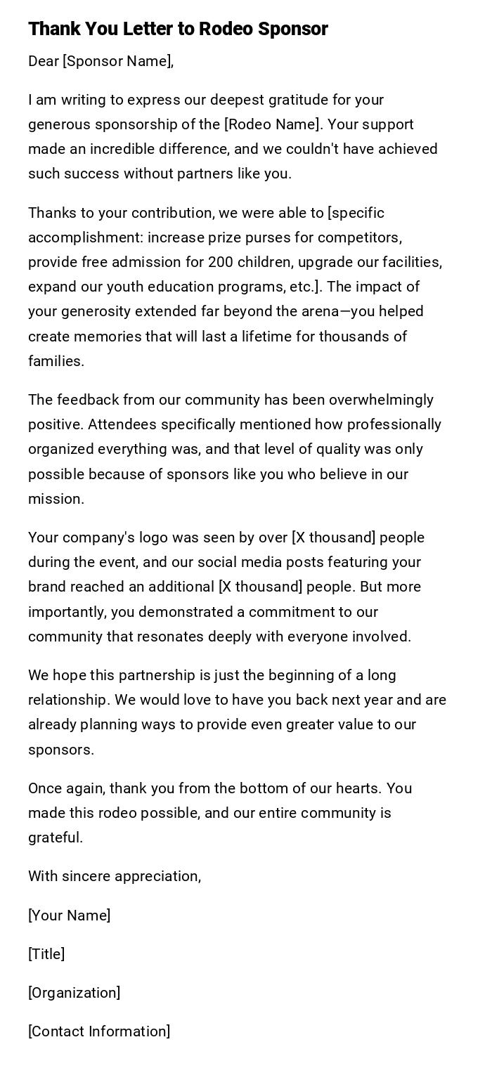 Thank You Letter to Rodeo Sponsor Thank You Letter to Rodeo Sponsor