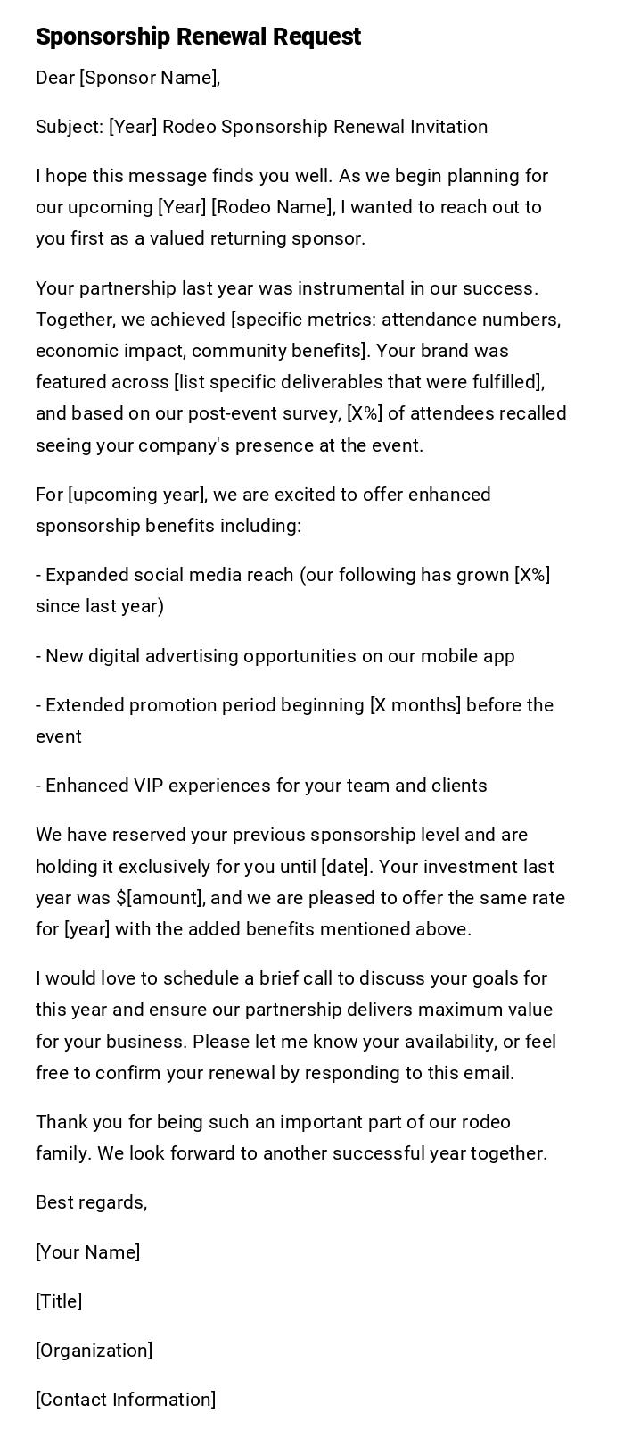 Sponsorship Renewal Request Sponsorship Renewal Request